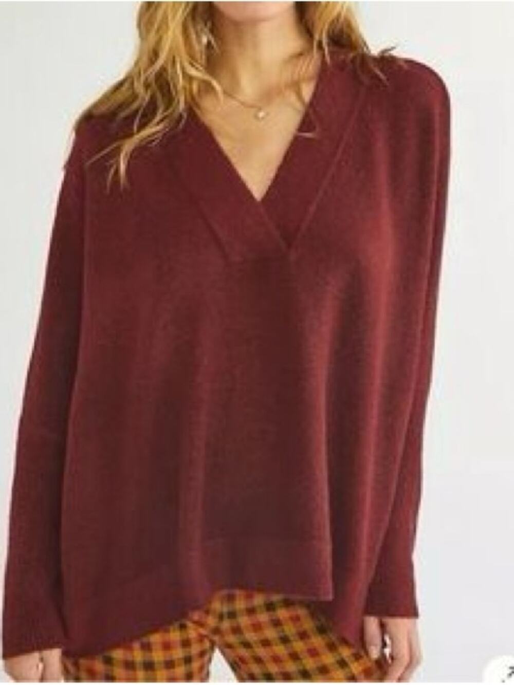 Anthropologie Cross V-neck Textured Red Knit Dolman Sleeve Swearer Size XL